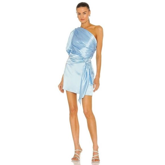 Amanda Uprichard Bexley Dress Pacific Blue Silk One Shoulder